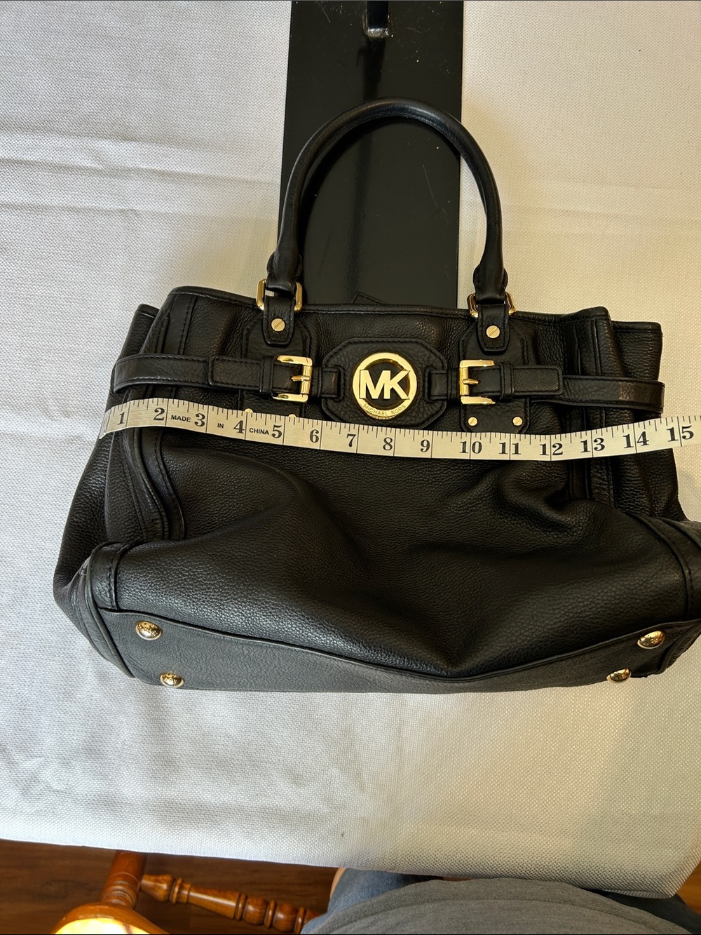 Michael Kors Black Pebbled Leather Satchel with Gold Hardware - Picture 8 of 10